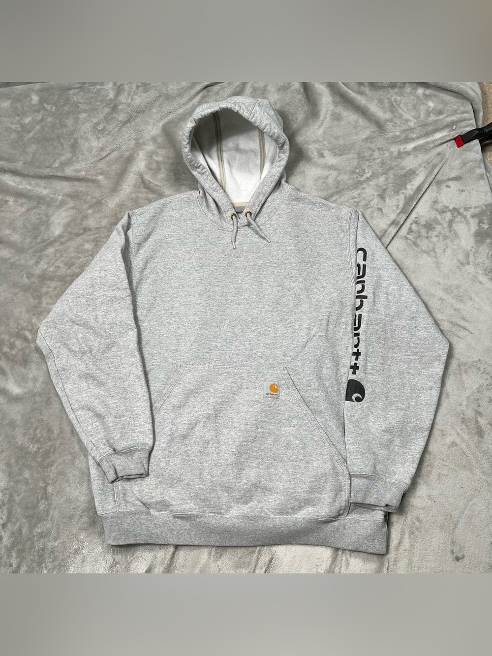 Carhartt Loose Fit Hoodie Mens L Gray Spellout Logo Pullover Sweatshirt K288